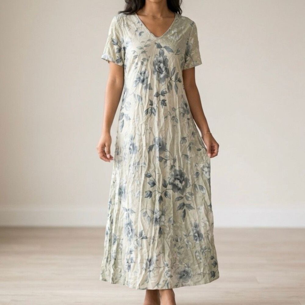 Floral V-Neck Short Sleeve Maxi Dress in Sage